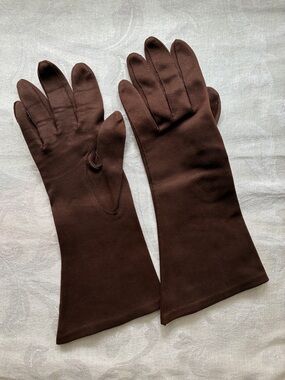 Aris Brown Sueded Cotton Bracelet Length Gloves Size 6.5